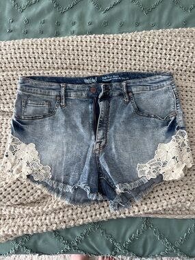 Mossimo Supply Co. Light Blue Denim Shorts with White Lace Trim